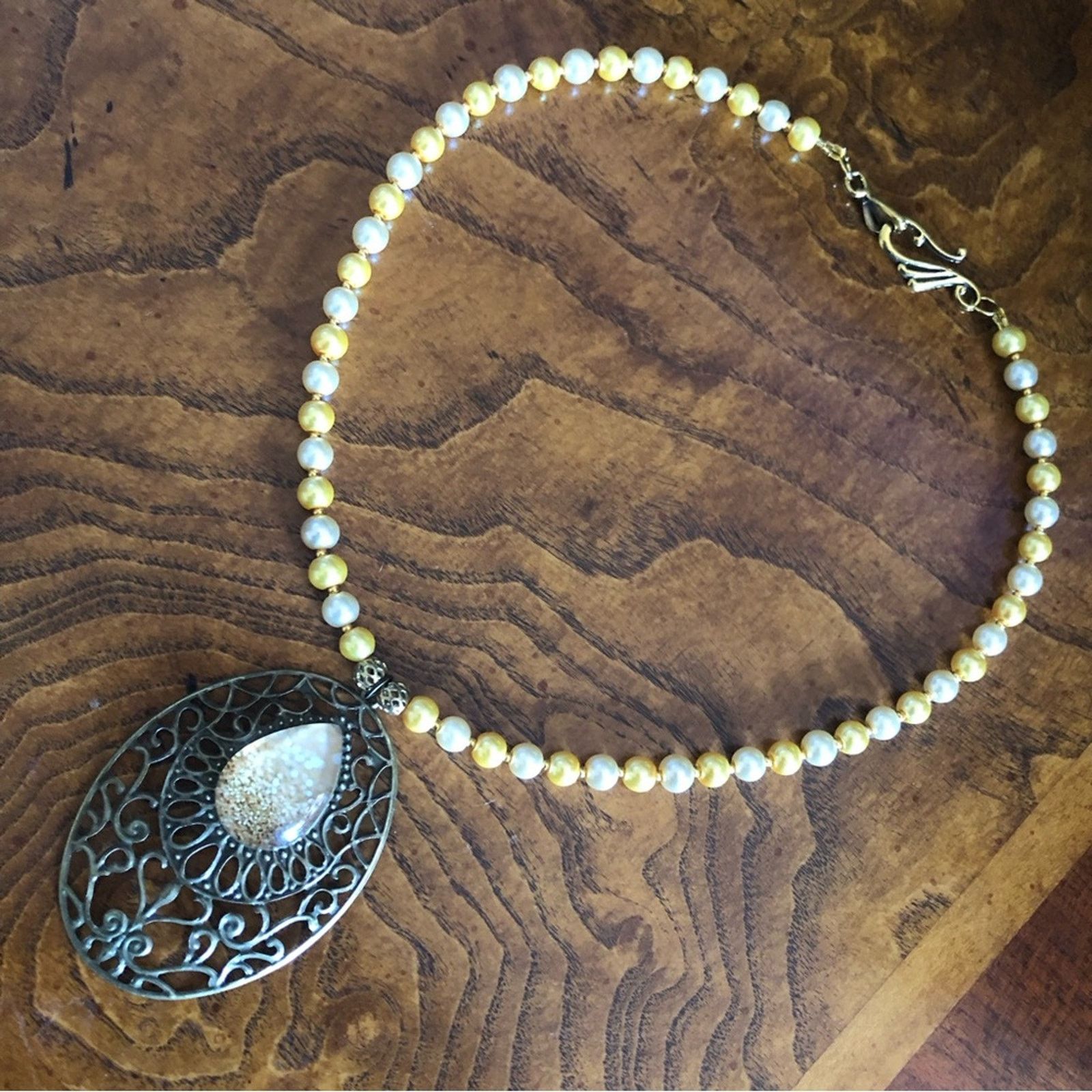 Handmade Handcrafted repurpose large filigree Pearl necklace Size ONE SIZE - 9 Thumbnail