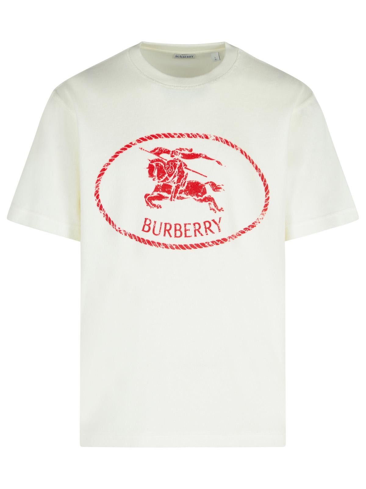 Burberry BURBERRY White Cotton Blend T-Shirt Size US L / EU 52-54 / 3 - 1 Thumbnail
