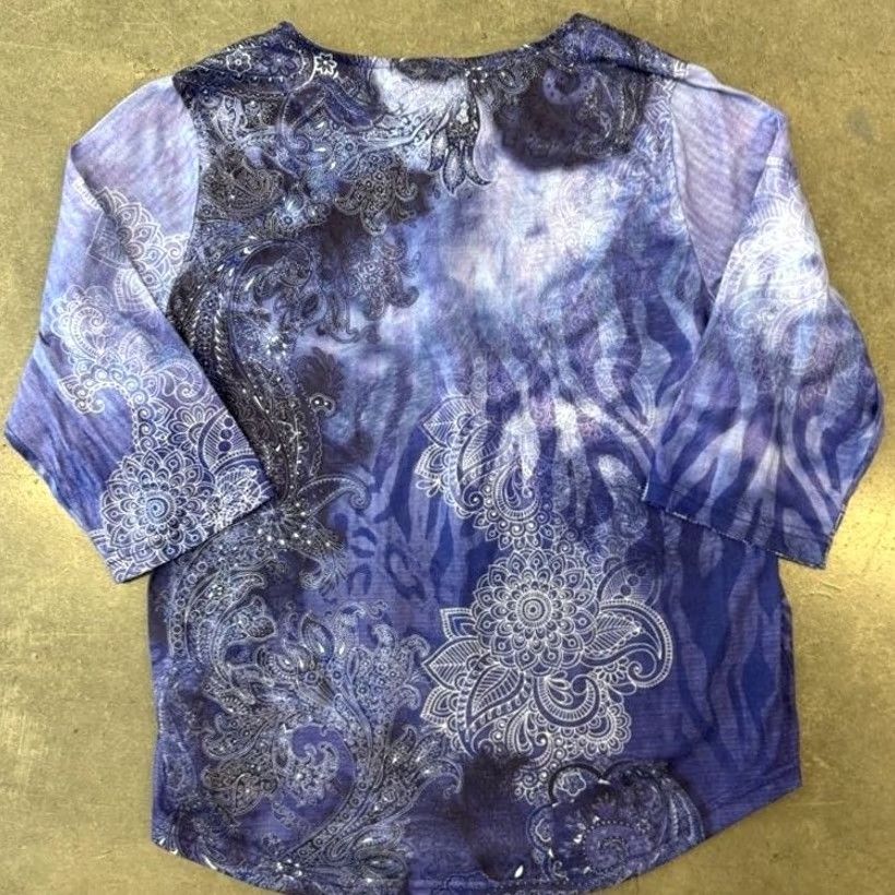 Vintage VINTAGE Mcbling Embellished Rhinestone Floral Tie Dye Purple Longsleeve S BonWorth Blouse Adult Women 3/4 Sleeve Pullover Size S / US 4 / IT 40 - 2 Thumbnail