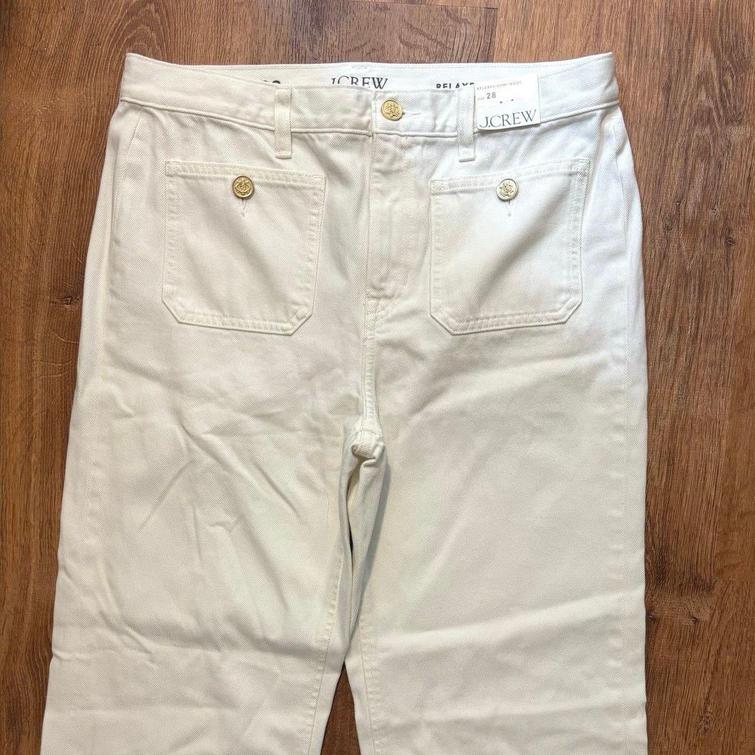 J.Crew NWT J.Crew Sailor Mid Rise Relaxed Demi Boot Jean White 28 Size 28" / US 6 / IT 42 - 4 Thumbnail