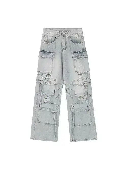 Japanese Brand Retro heavy industry beggar ripped workwear wide leg jeans Size US 32 / EU 48 - 7 Thumbnail
