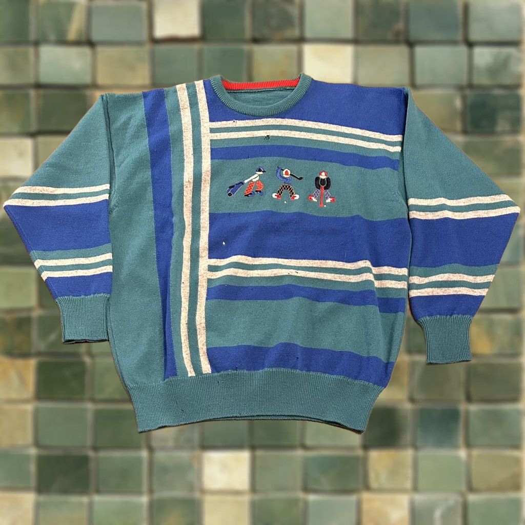 Vintage VINTAGE Amana Woolen Mills Golf Art Lambswool Knit Sweater Large Green Made In Scotland Crew Neck Pullover Mens Size US L / EU 52-54 / 3 - 1 Thumbnail