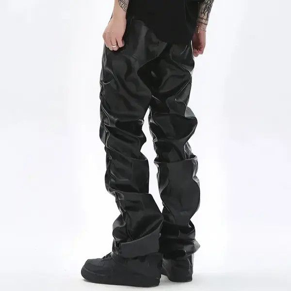 Japanese Brand Kihara x Kawa Loose Ruched Casual Pu Leather Pants Size US 32 / EU 48 - 4 Thumbnail