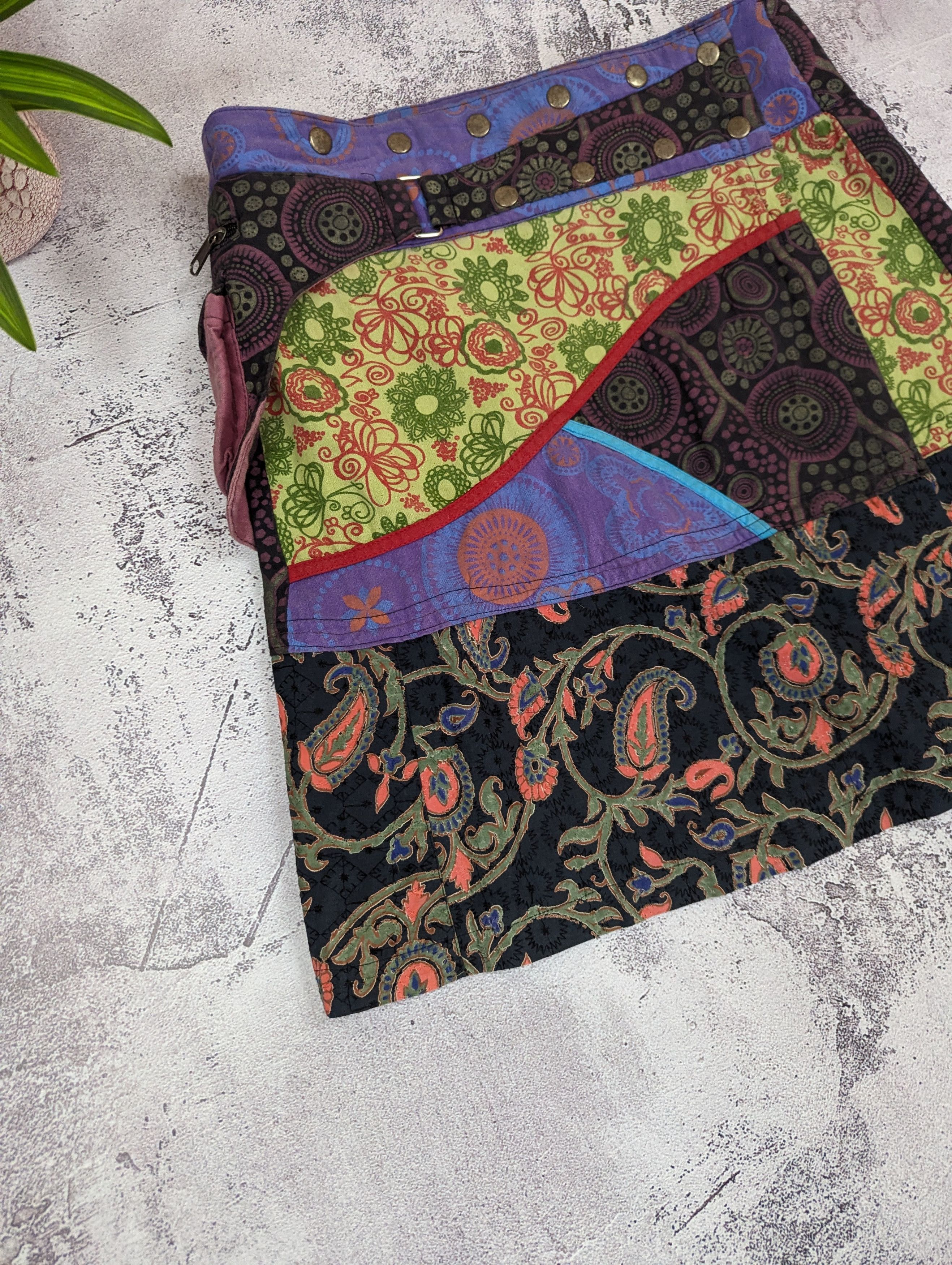Japanese Brand VTG Japanese Patchwork Wrap Skirt Boho Fairy M/L Size 31" - 4 Thumbnail