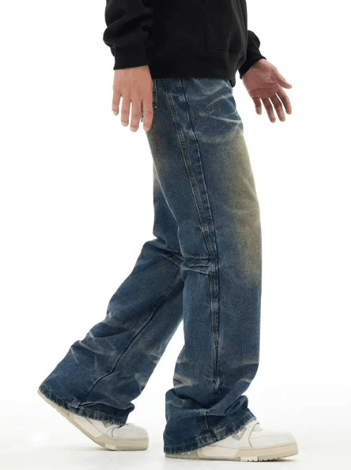 Japanese Brand × Jean Vintage washed dark blue distressed patchwork bootcut jeans Size US 32 / EU 48 - 3 Thumbnail