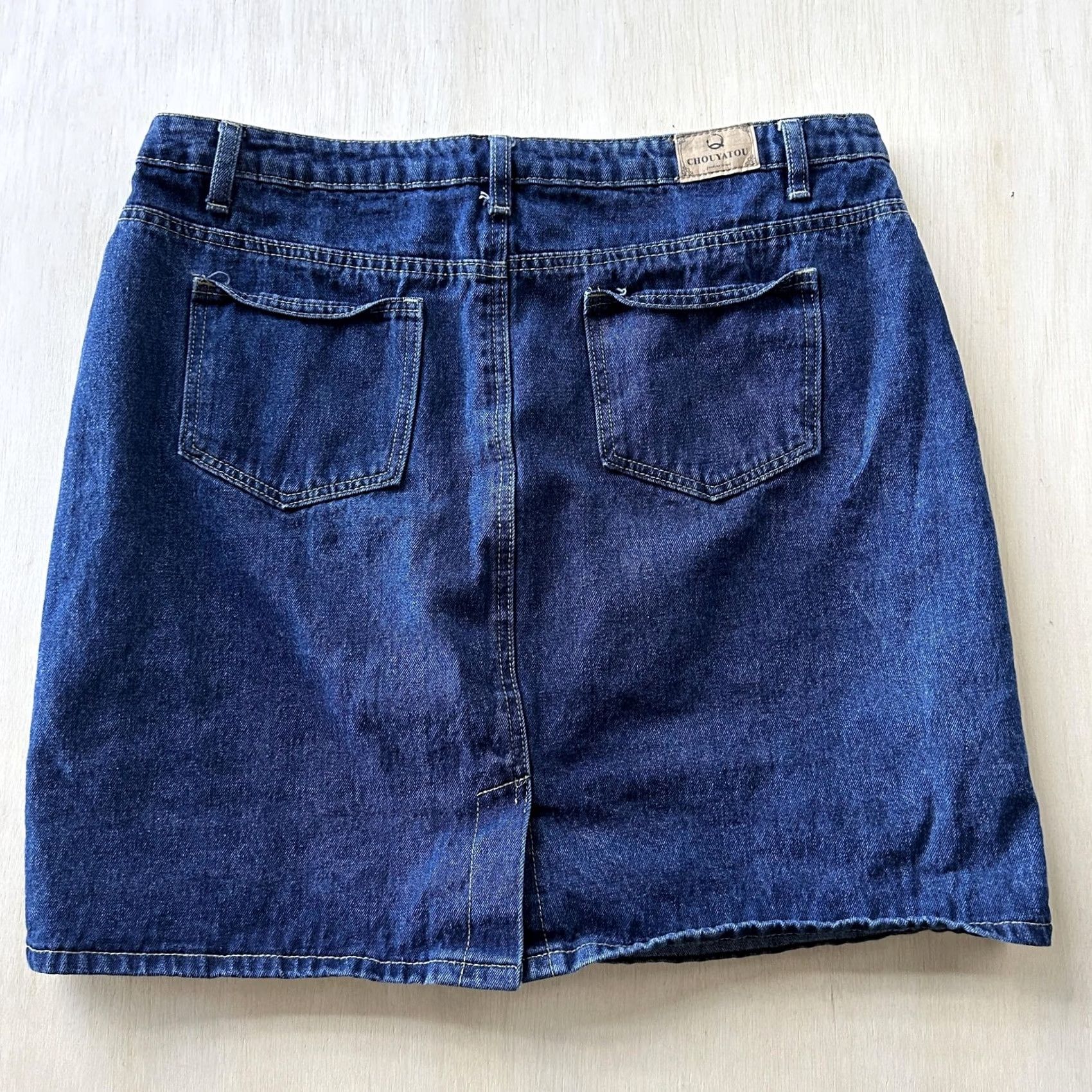 Denime Vintage 90s Chouyatou Skirt Womens XL Blue Denim Mini Elastic Waist Stretch Size 40" / US 18 - 2 Thumbnail