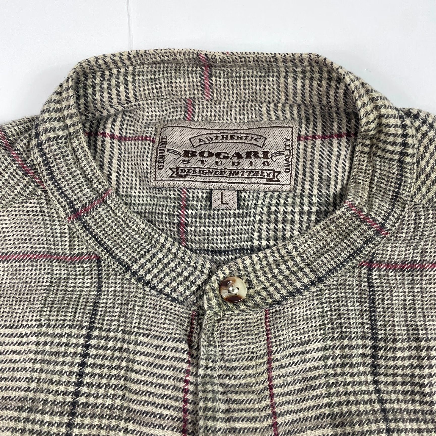 Vintage Bogari Shirt Mens Large Brown Glen Plaid Flannel Long Sleeve Button Up Size US L / EU 52-54 / 3 - 7 Thumbnail