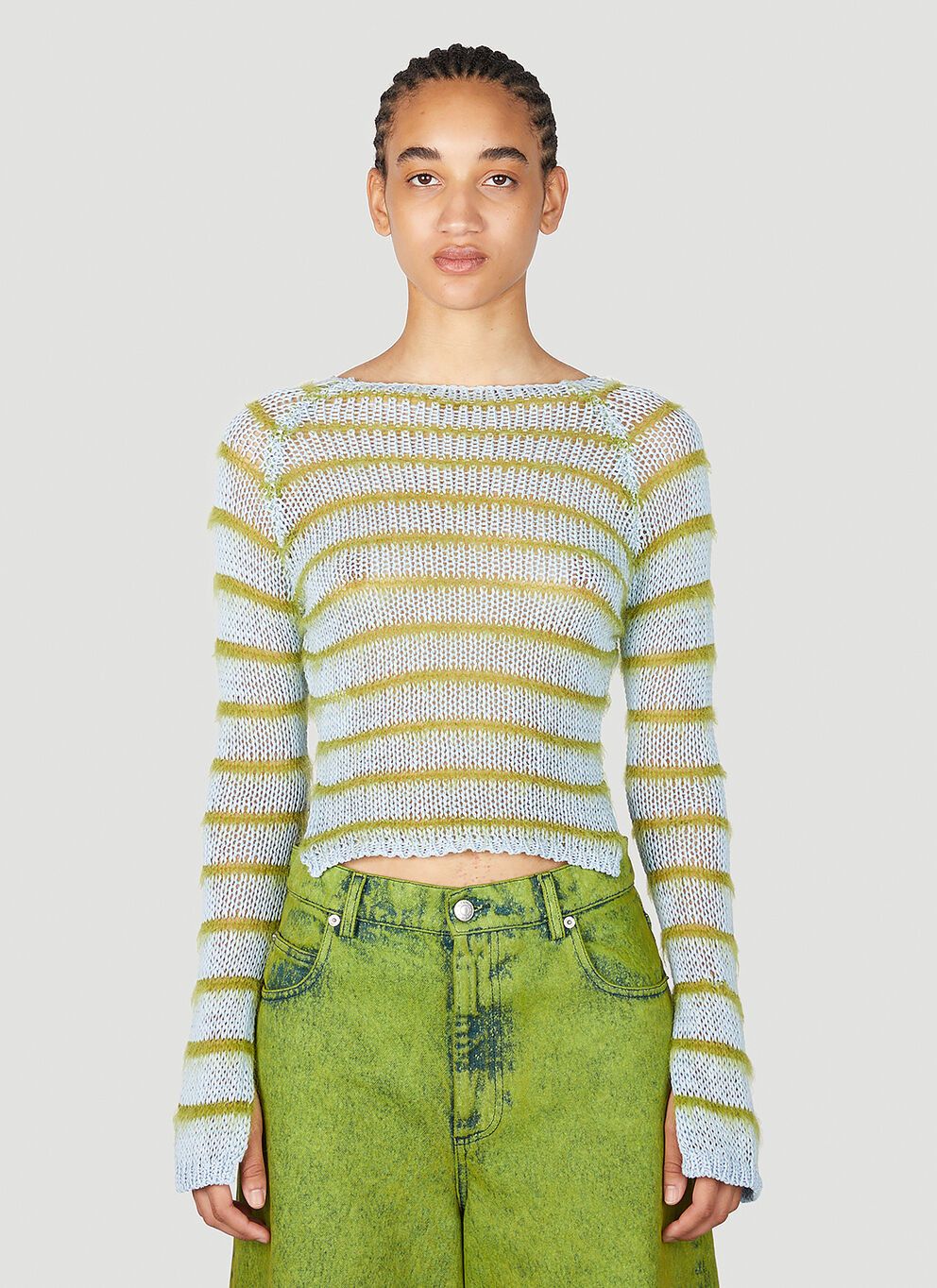 image of Marni Striped Knit Sweater in Blue, Women's (Size XS)