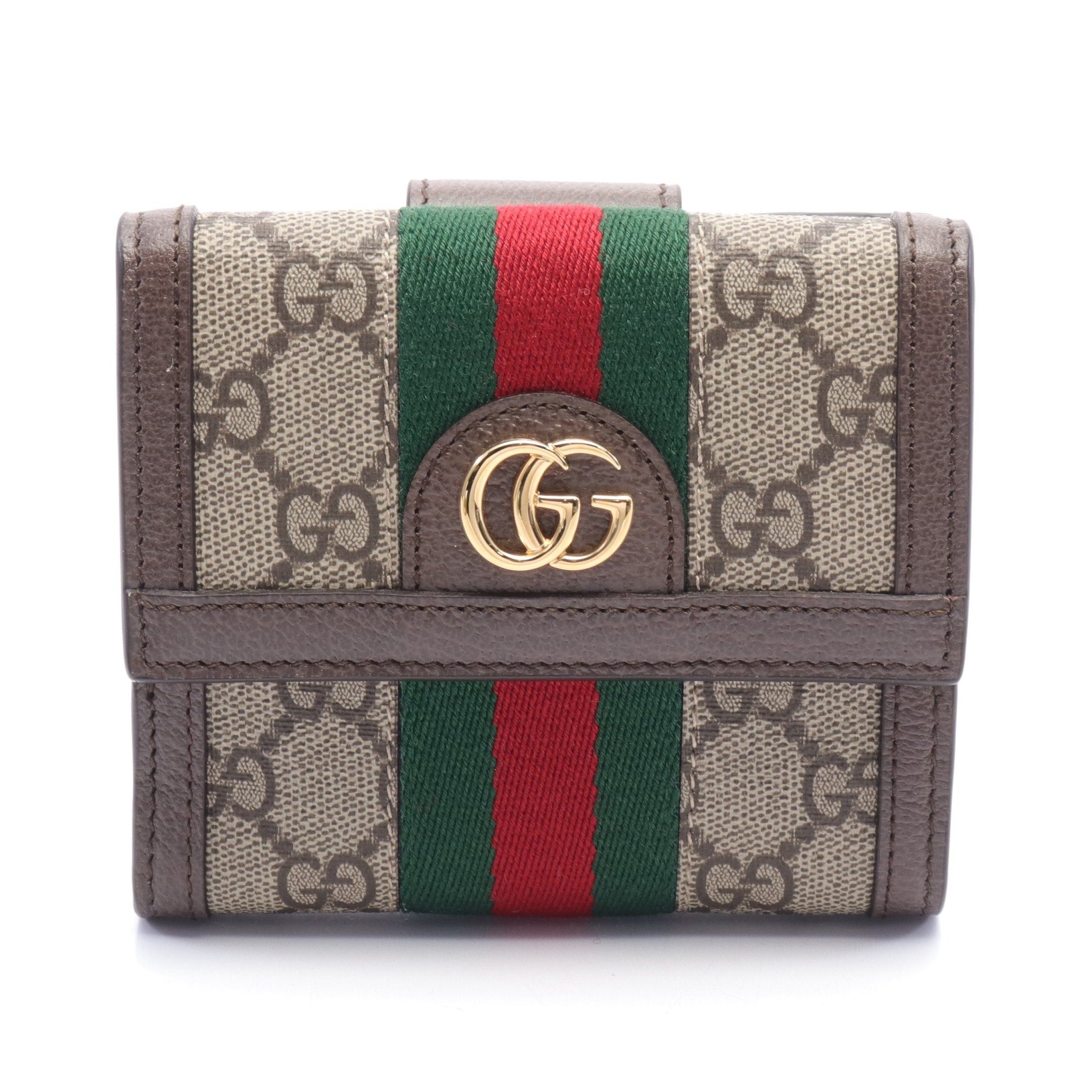 Gucci Gucci Ophidia Gg Supreme French Flap Wallet Sherry Line Double Hook Leather Beige Brown Multicolor Size ONE SIZE - 1 Thumbnail