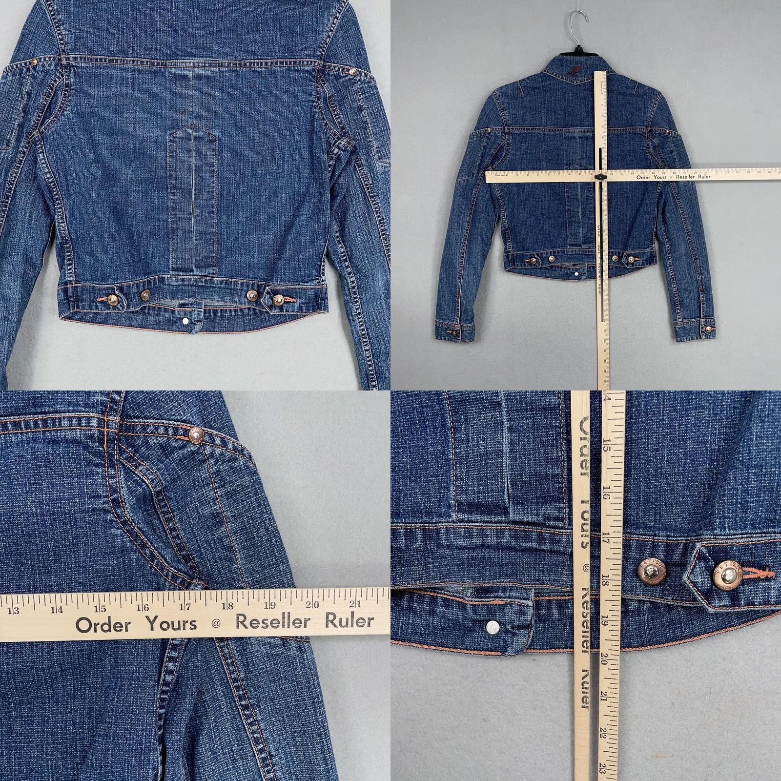 Denime Fetish Denim Jacket Womens Small Blue Jean Fitted Button Front Western Style 90s Casual Mens Womens Girls Boys Size 28" / US 6 / IT 42 - 8 Thumbnail