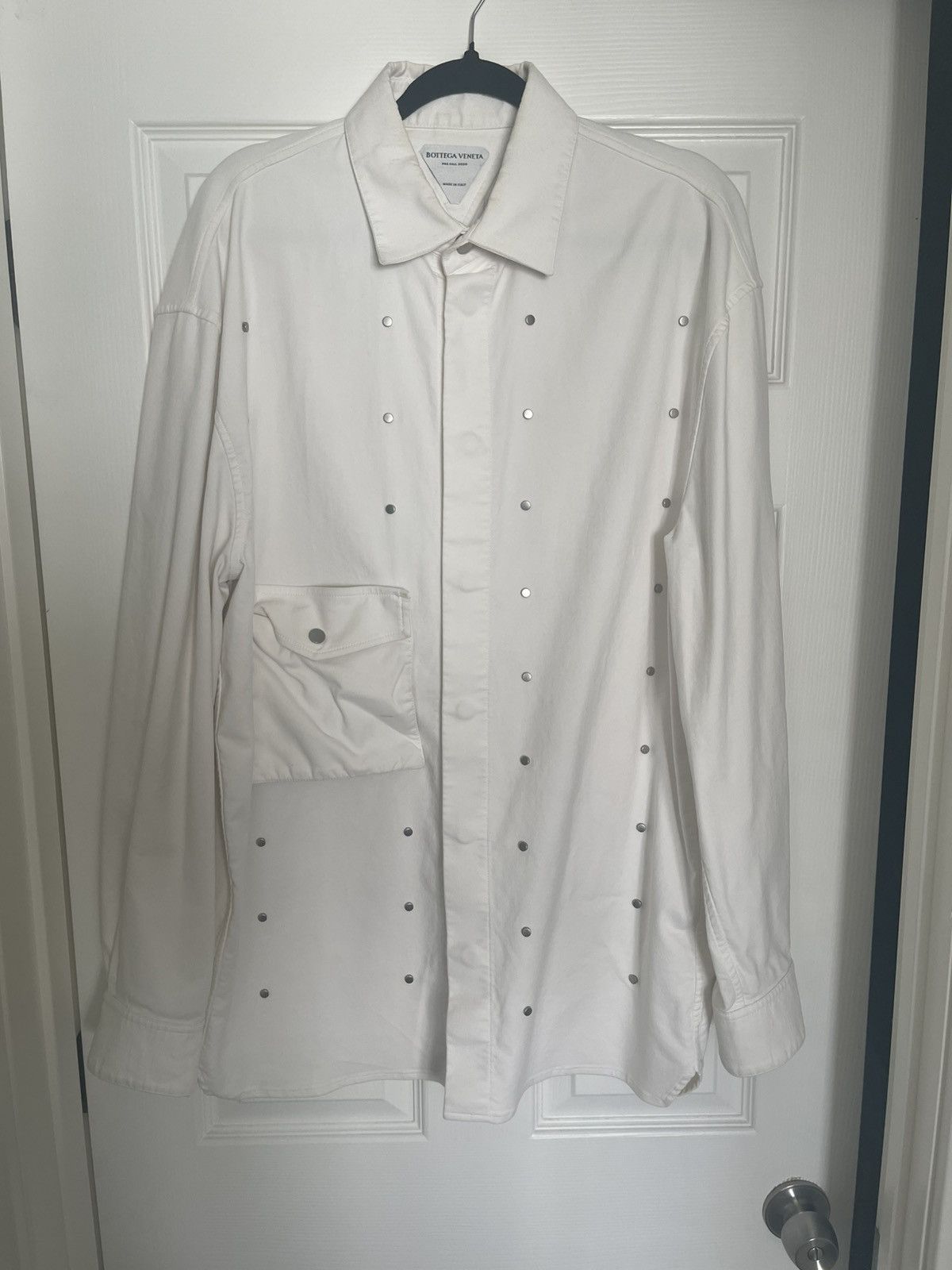 Bottega Veneta WHITE GABARDINE STUDDED SHIRT Size US L / EU 52-54 / 3 - 1 Thumbnail