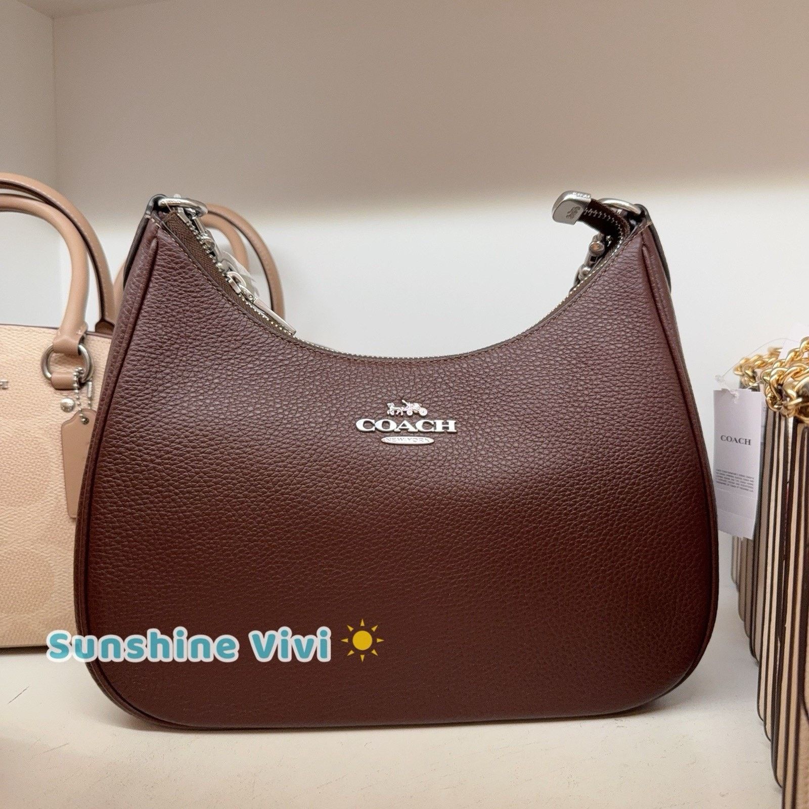 Coach NWT Coach Teri Hobo Bag Leather CV935 Silver/Maple Size ONE SIZE - 1 Thumbnail