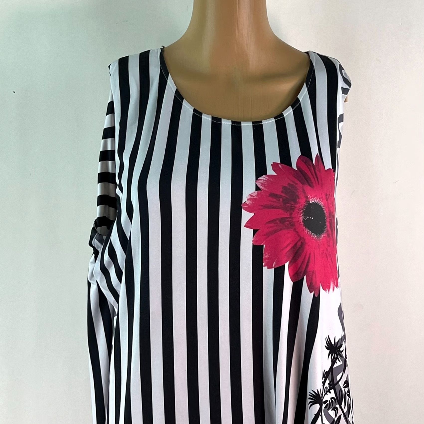 Mango Tango Mango Black Striped Sleeveless Round Neck Knit Shift Dress XXL Womens Knee Length Pockets Cardiganless Casual Shirtwear Style Classic Size XXL / US 16-18 / IT 52-54 - 4 Thumbnail
