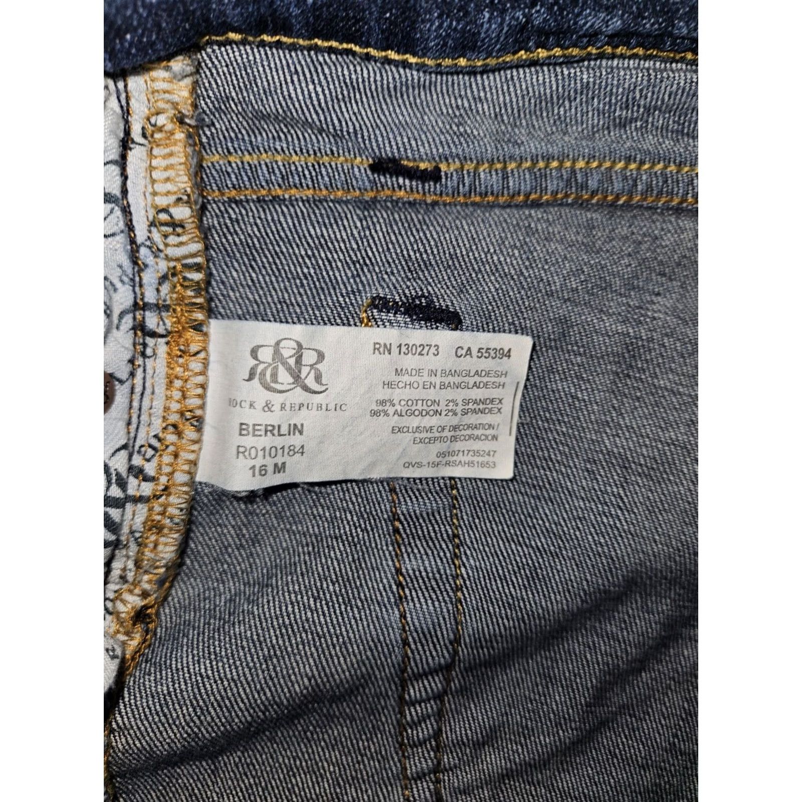 Vintage Rock & Republic Berlin Jeans Women's 16M Mid Denim Distressed Stretch Ankle Logo Slim Fit Blue 27in Inseam Women Size 38" / US 16 / IT 52 - 3 Thumbnail