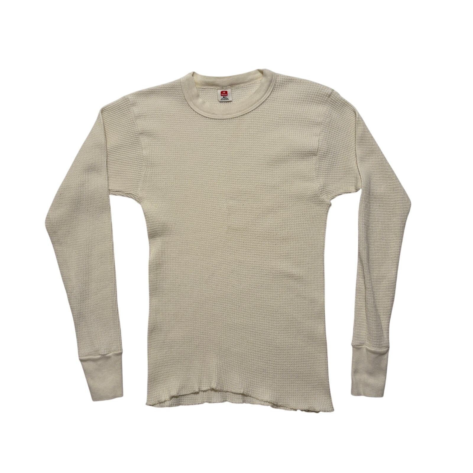 Hanes VTG 70s Hanes White Waffle Knit Long Sleeve Thermal M Size US 28 / EU 44 - 1 Thumbnail