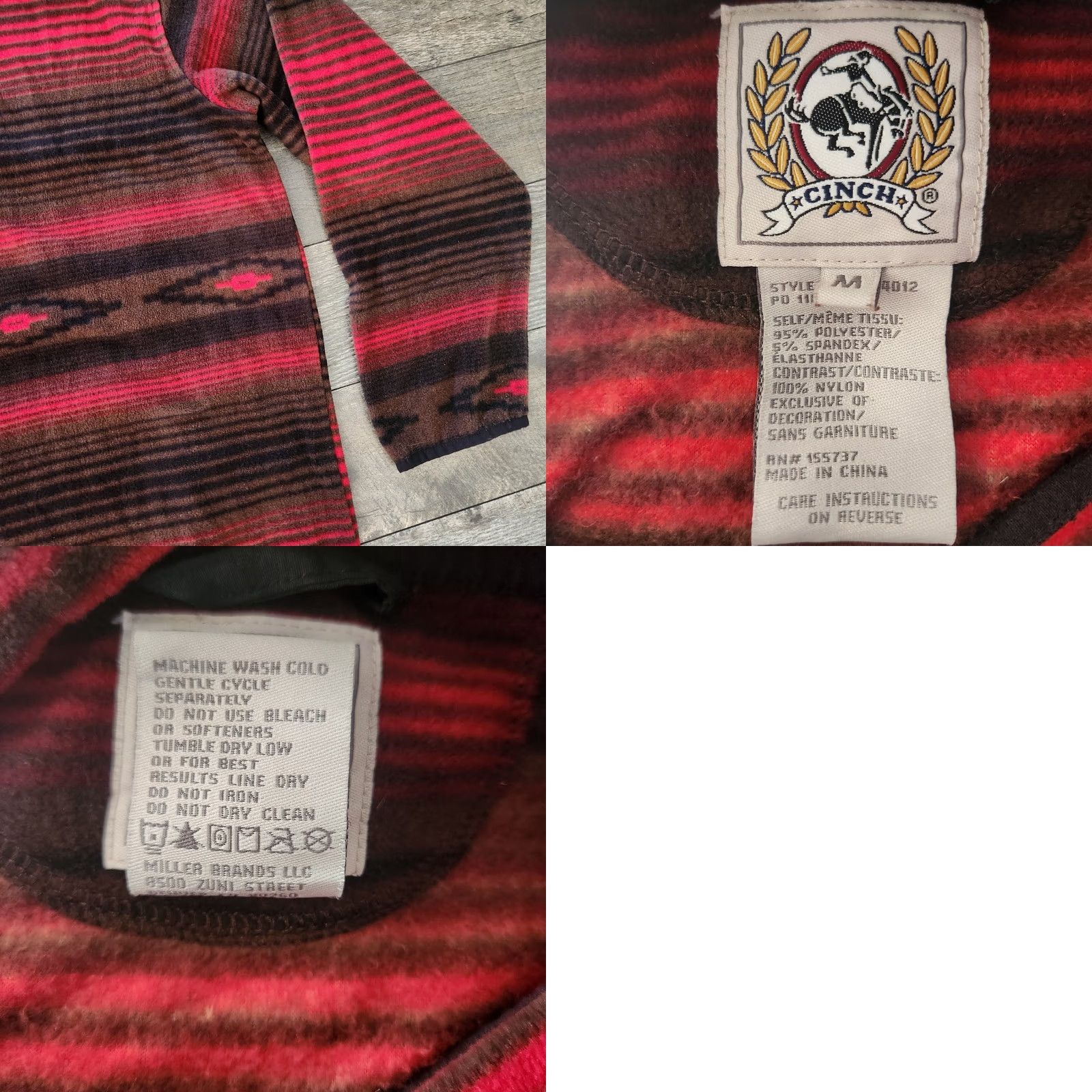 Vintage Cinch Aztec Polar Fleece Mens Medium 1/4 Snap Button AOP Nortic Red Striped Sweater Pullover Mens Size US M / EU 48-50 / 2 - 9 Thumbnail