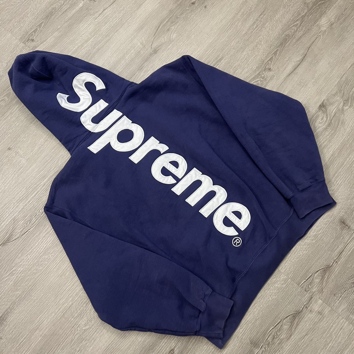 Supreme Supreme Satin Appliqué Hooded Sweatshirt - Washed Navy 