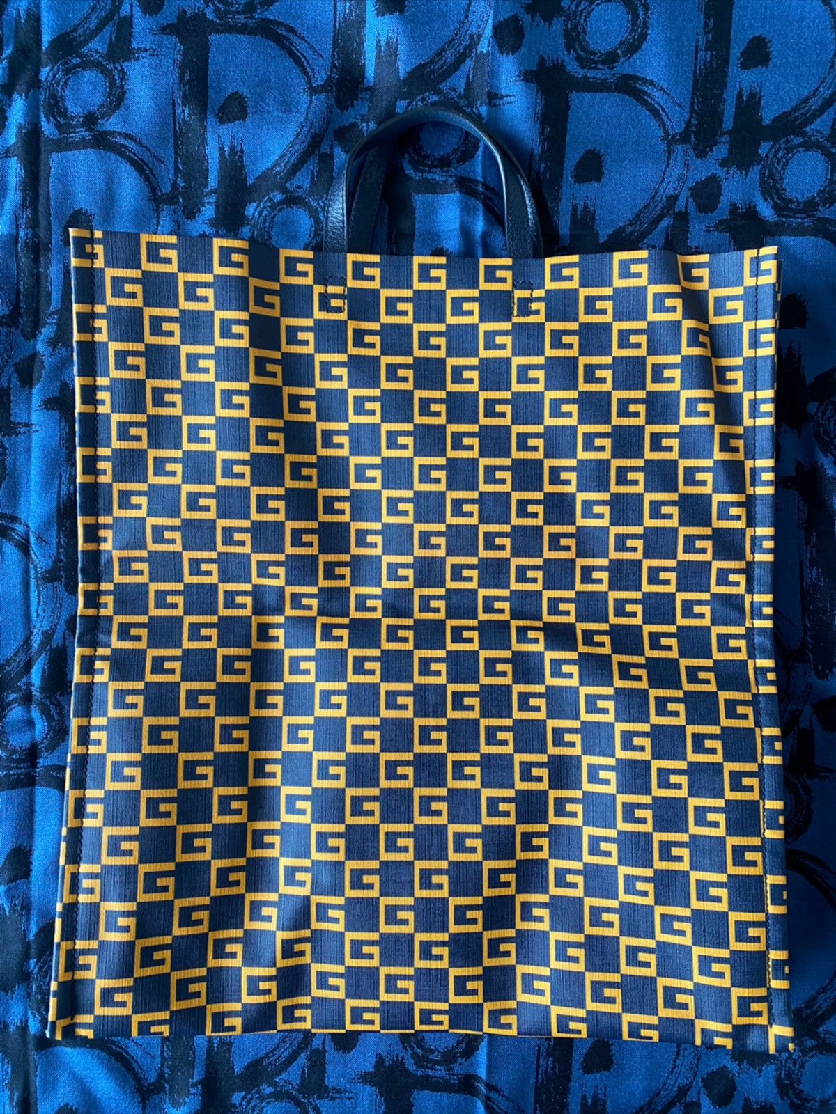 Gucci Gucci Square G Open Tote Bag Printed Coated Canvas Blue Size ONE SIZE - 2 Thumbnail