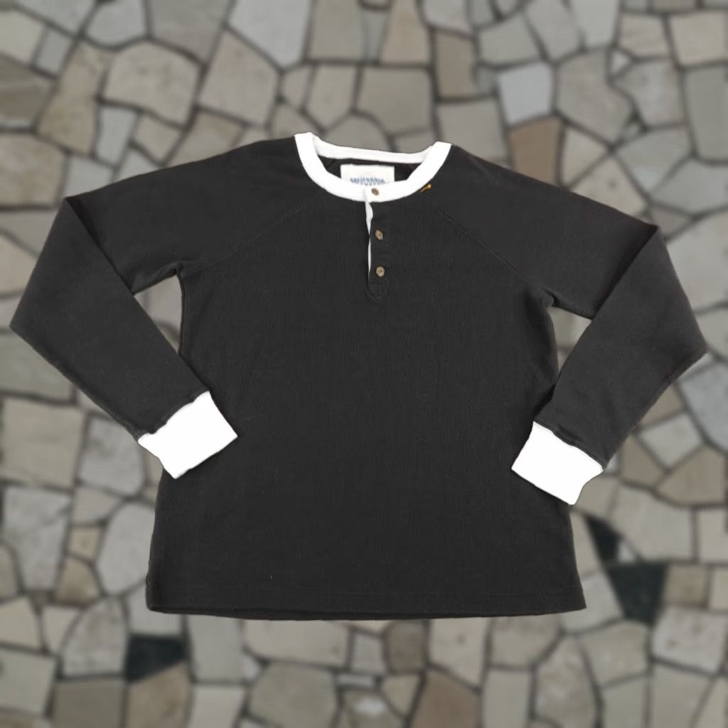 Vintage California Cowboy Men's Thermal Henley Shirt Large Black Waffle Knit Casual Long Sleeve Size US L / EU 52-54 / 3 - 1 Thumbnail