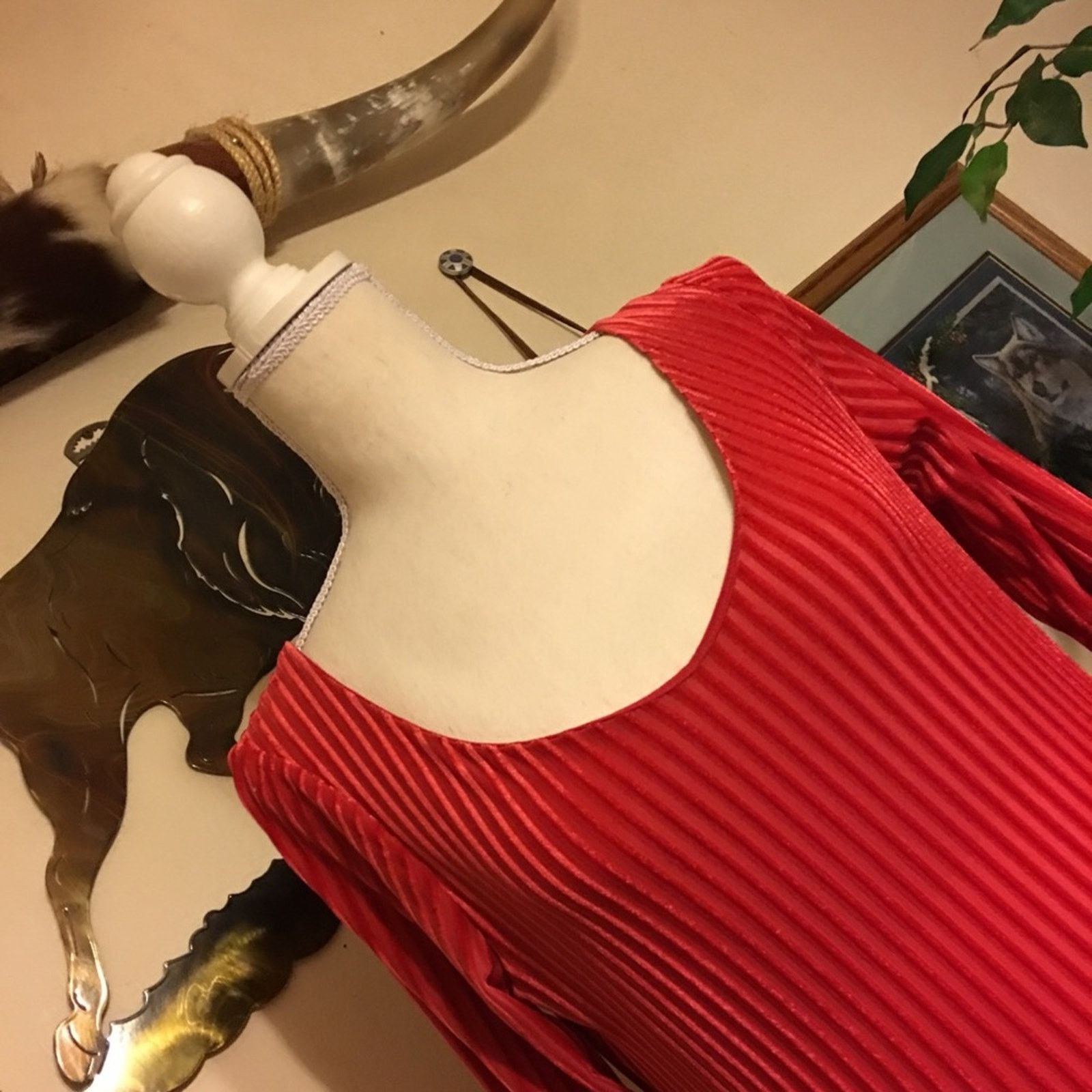 Vintage Moda International red stretch velvet top S Size S / US 4 / IT 40 - 2 Thumbnail