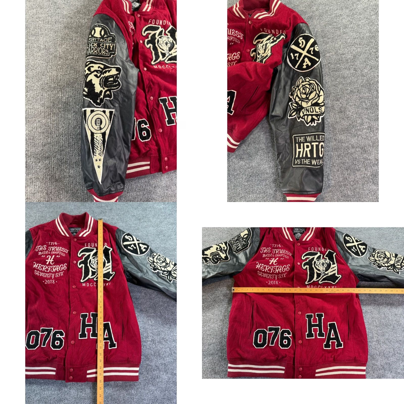 LONE WOLF VINTAGE Heritage America Varsity Jacket Mens 3XL Burgundy Patchwork Letterman Size US XXL / EU 58 / 5 - 8 Thumbnail