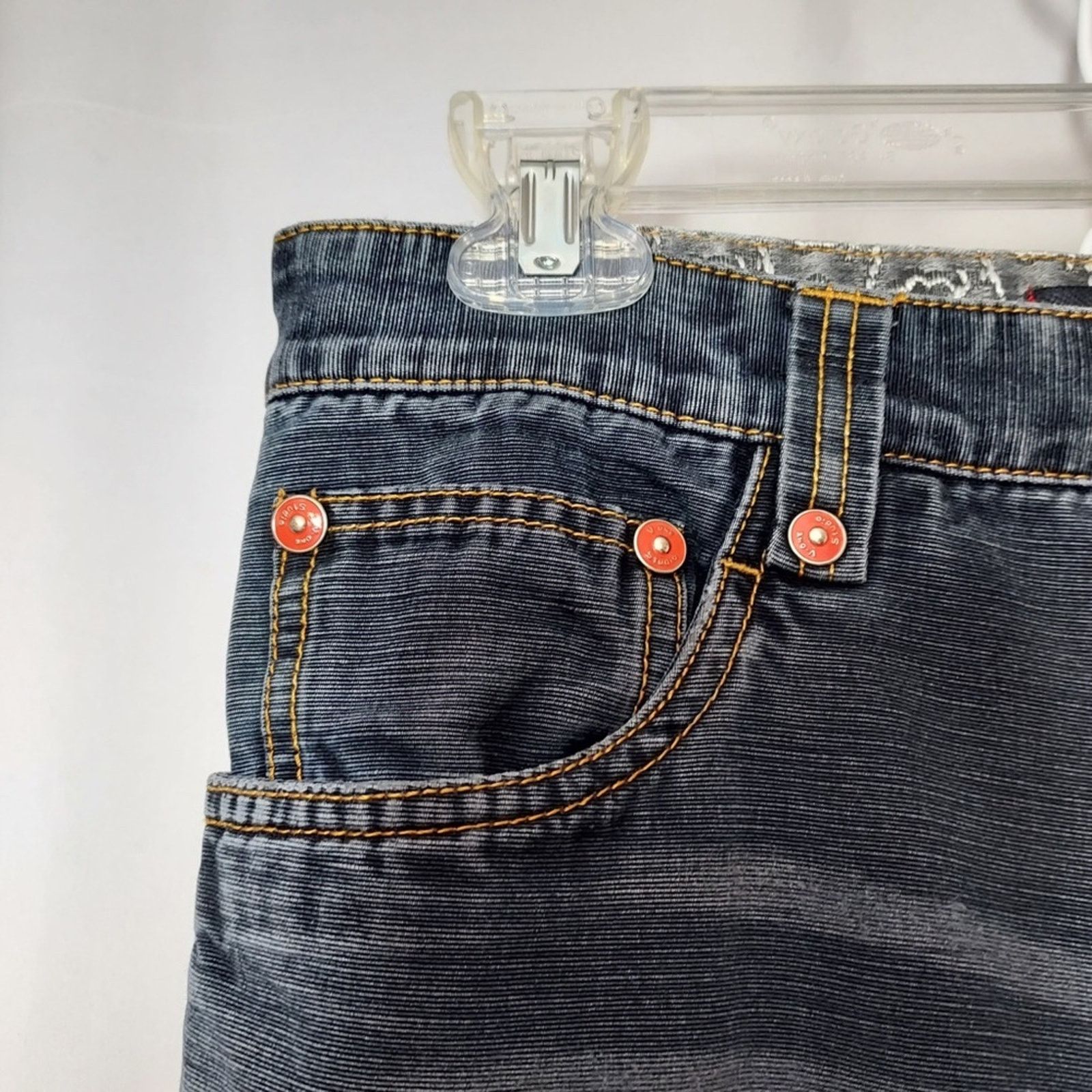 Other V-One Studio Denim Medium Blue Lace Patchwork Straight Jeans Size 33" - 7 Thumbnail