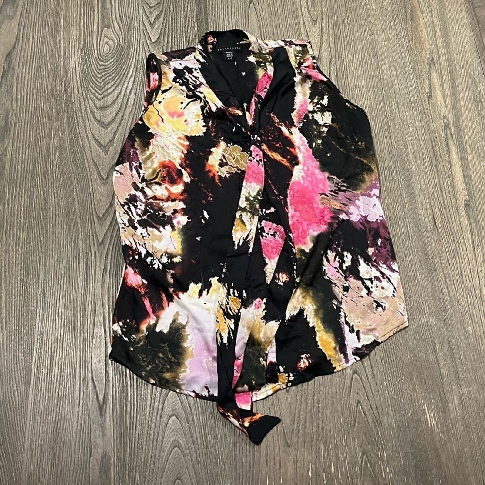 Vintage Apostrophe Black Pink Paint Splatter Tank Top Tie Neck Sz S Size S / US 4 / IT 40 - 1 Thumbnail