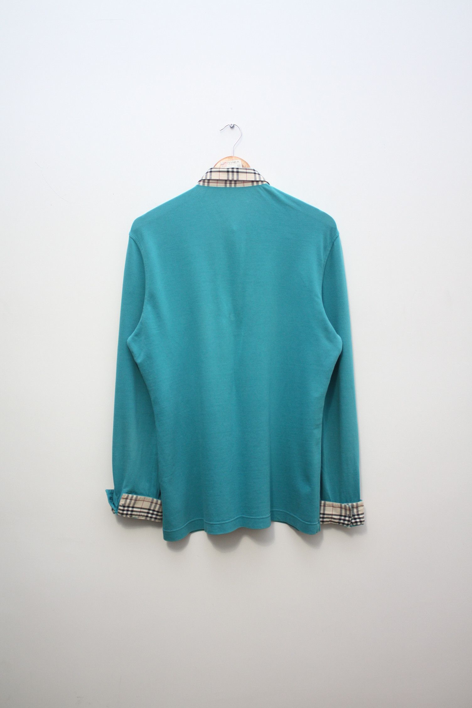 Burberry Burberry Nova Check Turquoise Blue L/S Women's Polo Size XL / US 12-14 / IT 48-50 - 3 Thumbnail