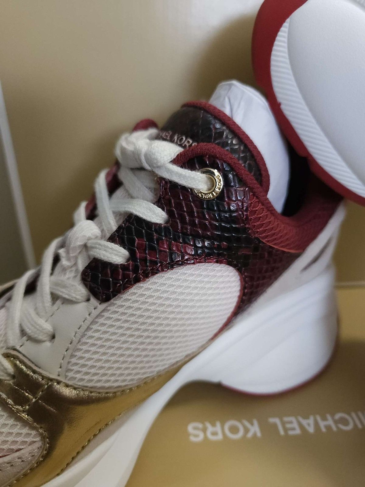 Michael Kors Zuma Snake Embossed Leather and Mesh Trainer By Michael Kors Size US 7 / IT 37 - 14 Thumbnail