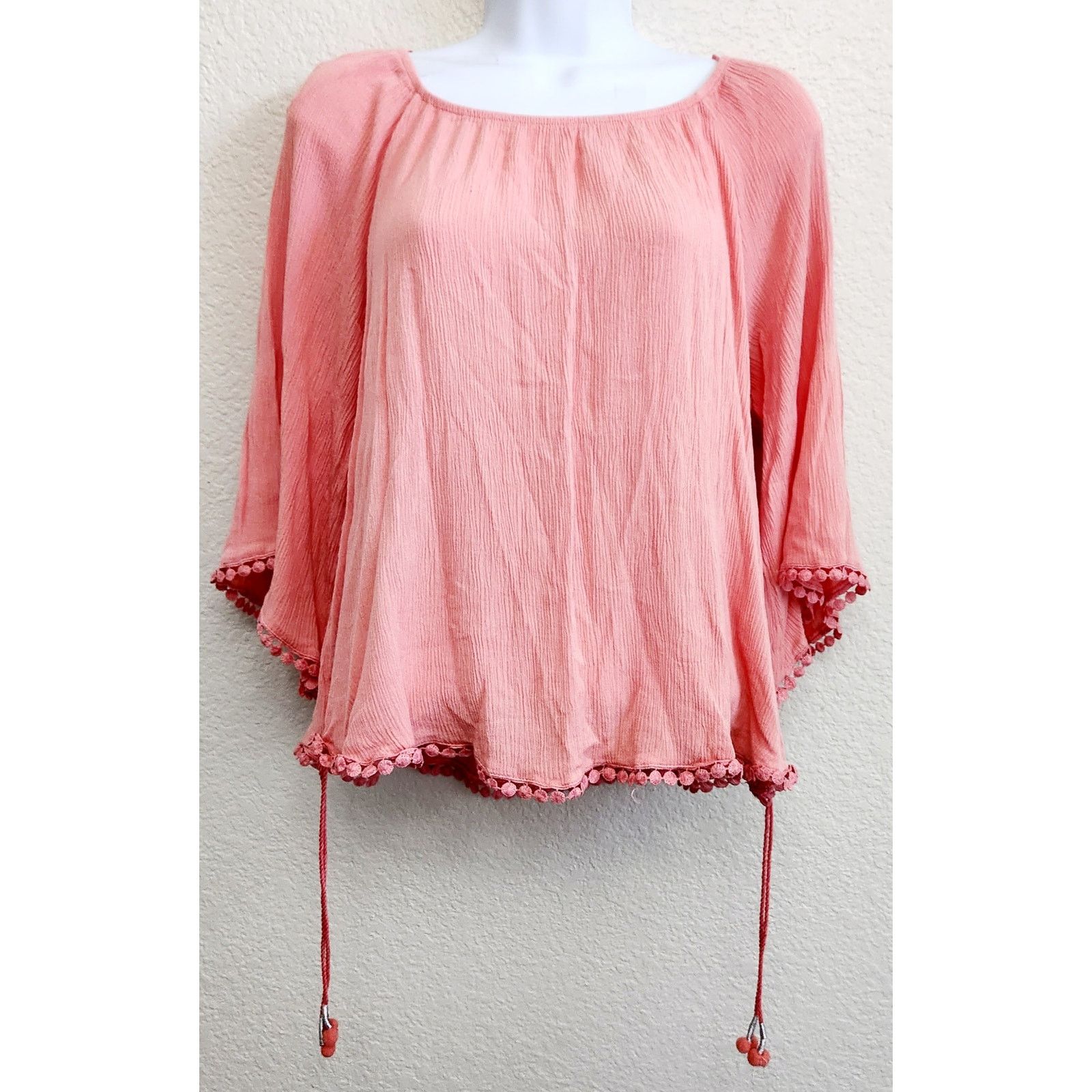 Other New Directions Orange Crinkle Material Crochet Trim Top L Size L / US 10 / IT 46 - 1 Thumbnail