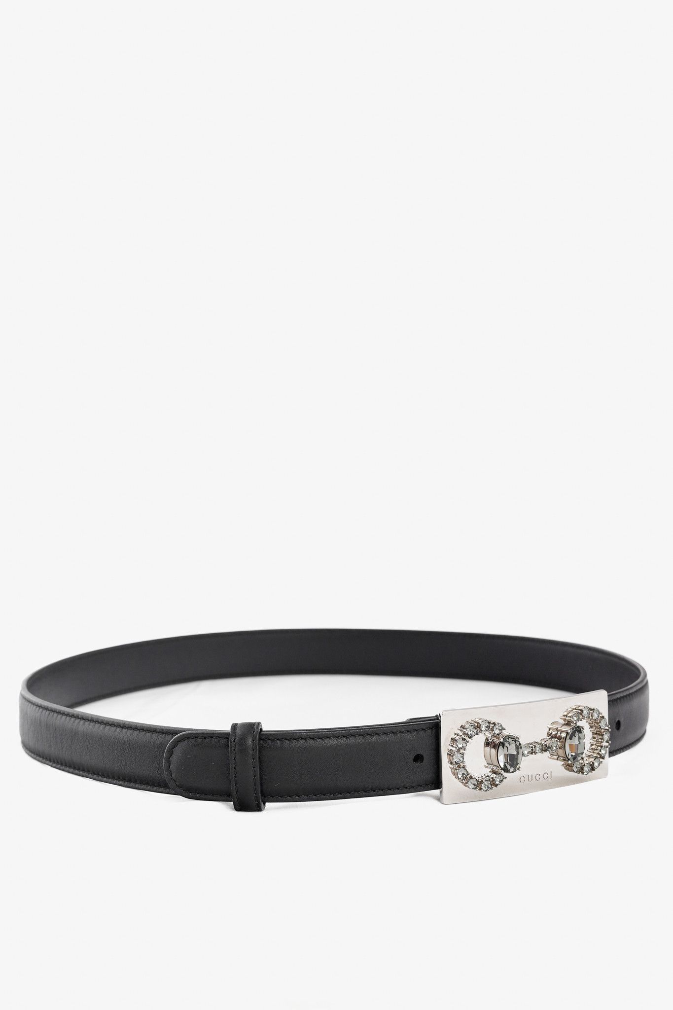 Gucci Gucci Black Leather Crystal Horsebit Belt Size ONE SIZE - 1 Thumbnail