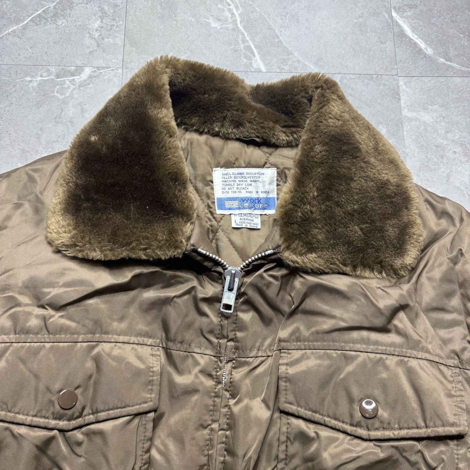Sears Vtg Sears Work Bomber Flight Jacket Brown Faux Fur Collar Size US L / EU 52-54 / 3 - 7 Thumbnail