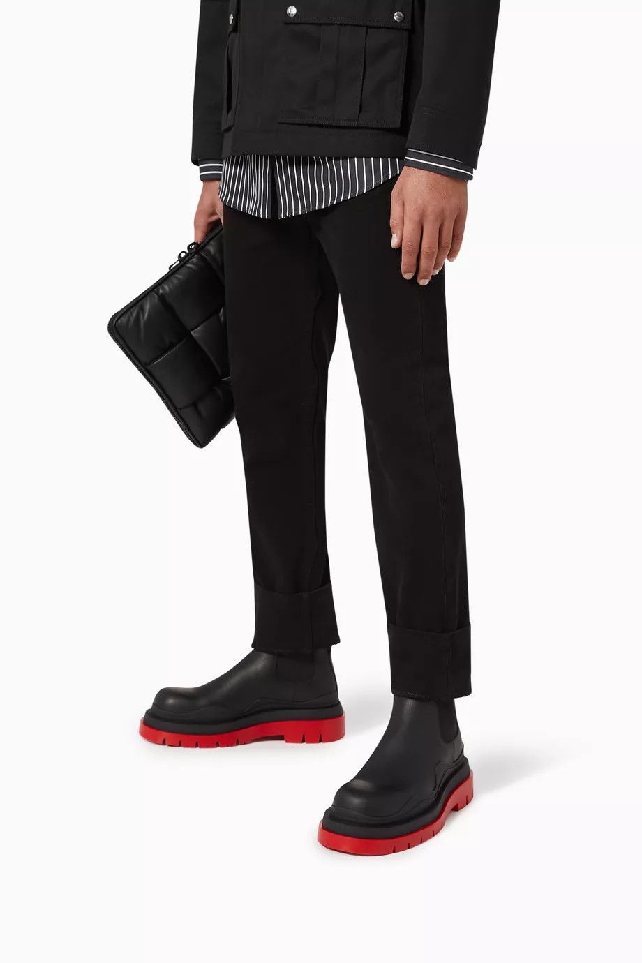 Bottega Veneta o1loc1c0824 630281 Tire Ankle Chelsea Boot in Black/Red Size US 7 / EU 40 - 2 Thumbnail