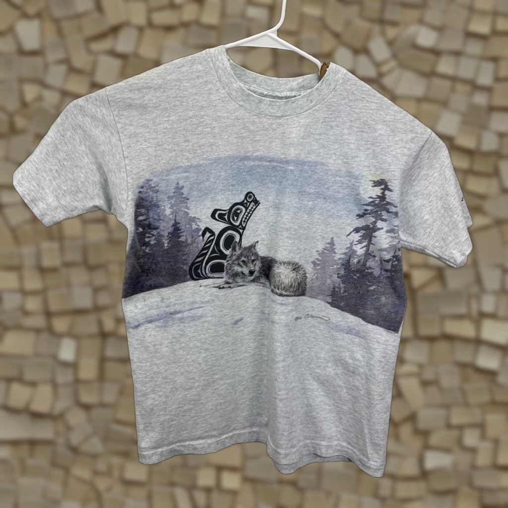 Fruit Of The Loom VINTAGE Alaska T Shirt Mens Large Grey Wolf Nature Sue Coleman Wrap Around Print Shirt Mens Large Grey Wolf Nature 1990s Alaska Animal US Vintage Size US L / EU 52-54 / 3 - 1 Thumbnail