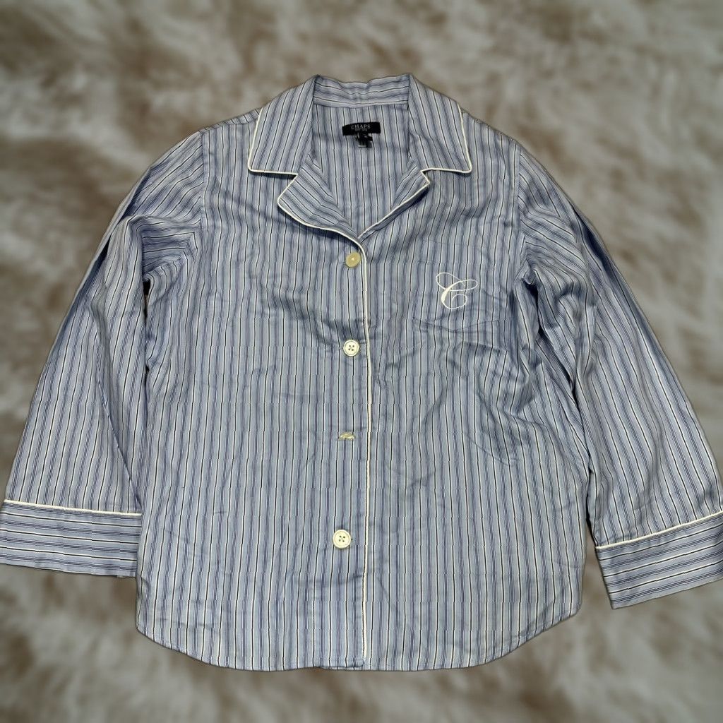 Chaps Chaps Women’s Pajama Top Blue Stripe Cotton Long Sleeve XL New Shirt Size XL / US 12-14 / IT 48-50 - 1 Thumbnail