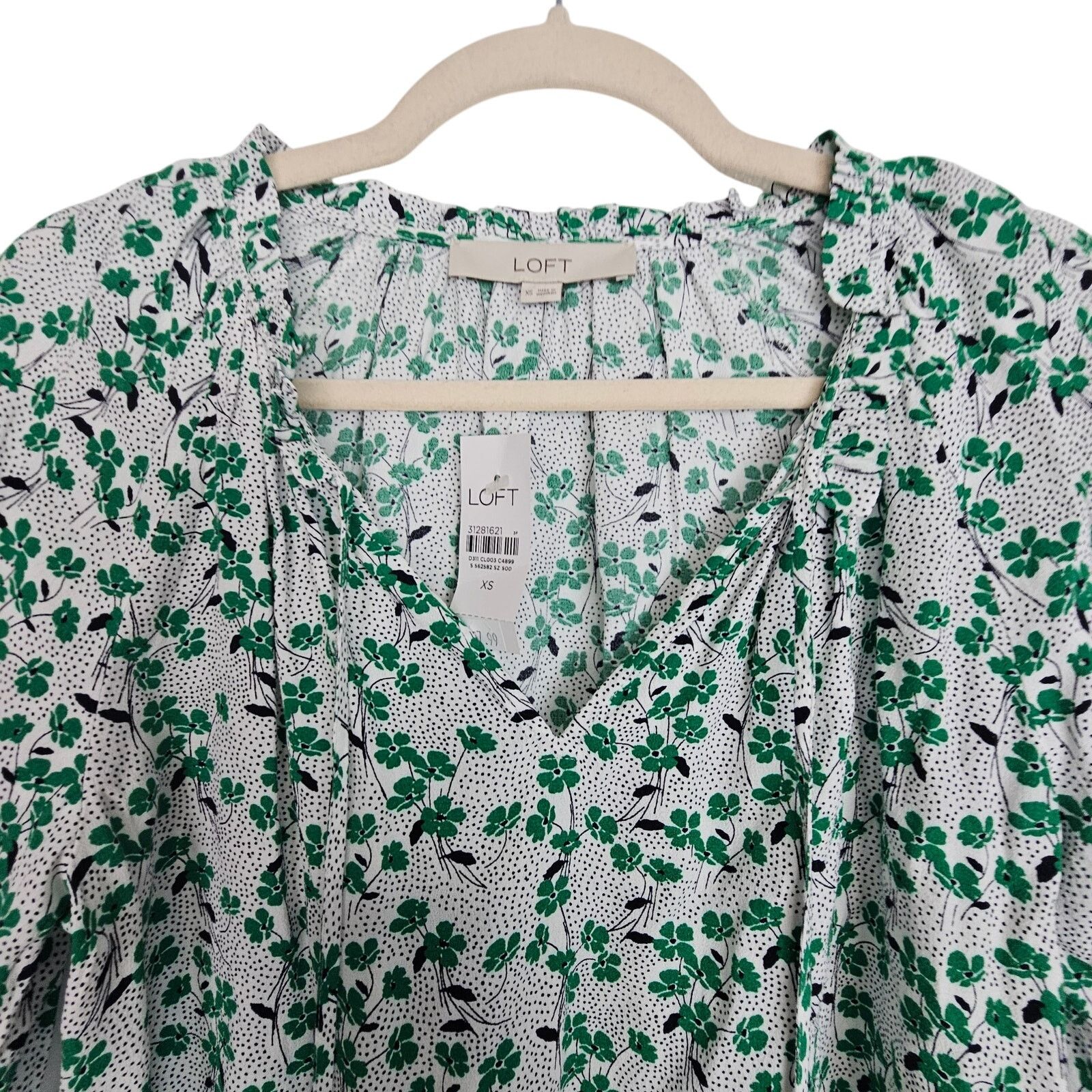 Loft Loft Womens Floral Print Tunic Size XS Smocked Cuffs Cottage Size XS / US 0-2 / IT 36-38 - 3 Thumbnail