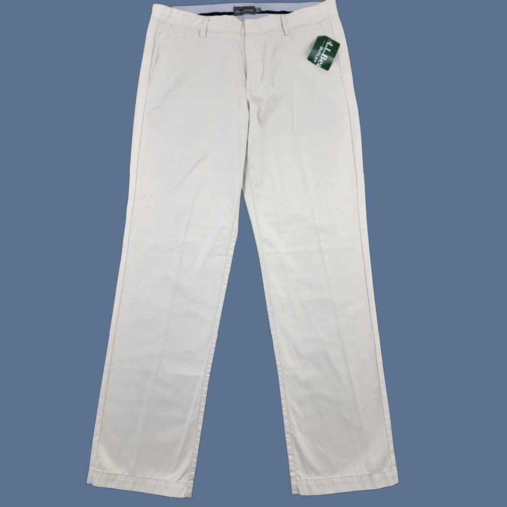 Vintage LL Bean Signature Pants Mens 35x32 Beige Lightweight Chino 100% Cotton Regular Inseam 32 Size US 35 - 1 Thumbnail