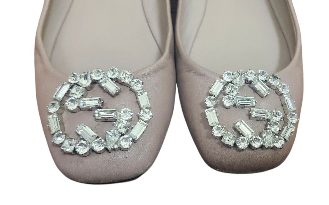 Gucci Gucci Women's Flats Pink Satin Square Toe GG Crystal Logo Size US 5.5 / IT 35.5 - 3 Thumbnail