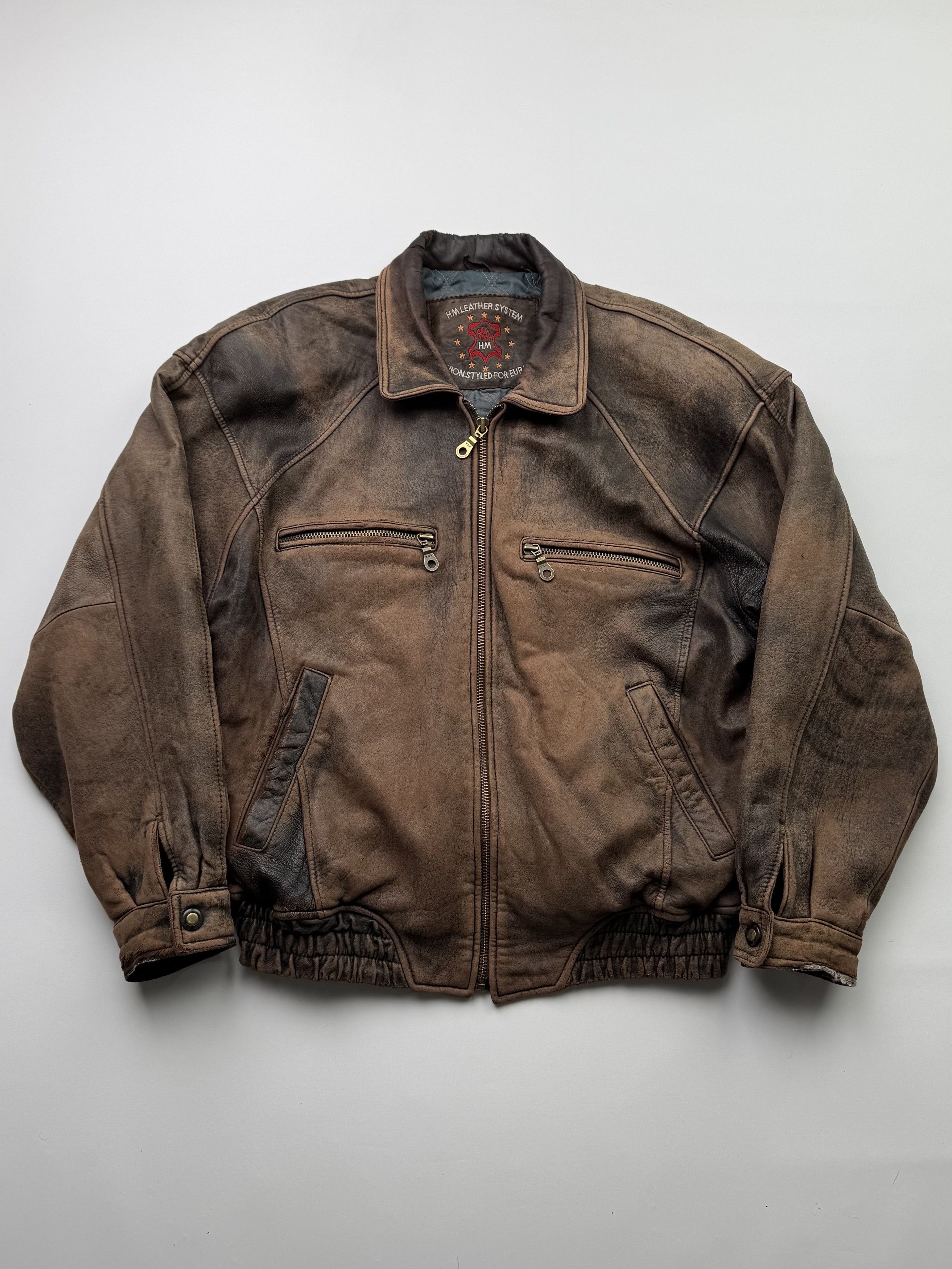 Vintage Vintage Thrashed Faded Leather Bomber Jacket B566(V10)E2 Size US XL / EU 56 / 4 - 1 Thumbnail