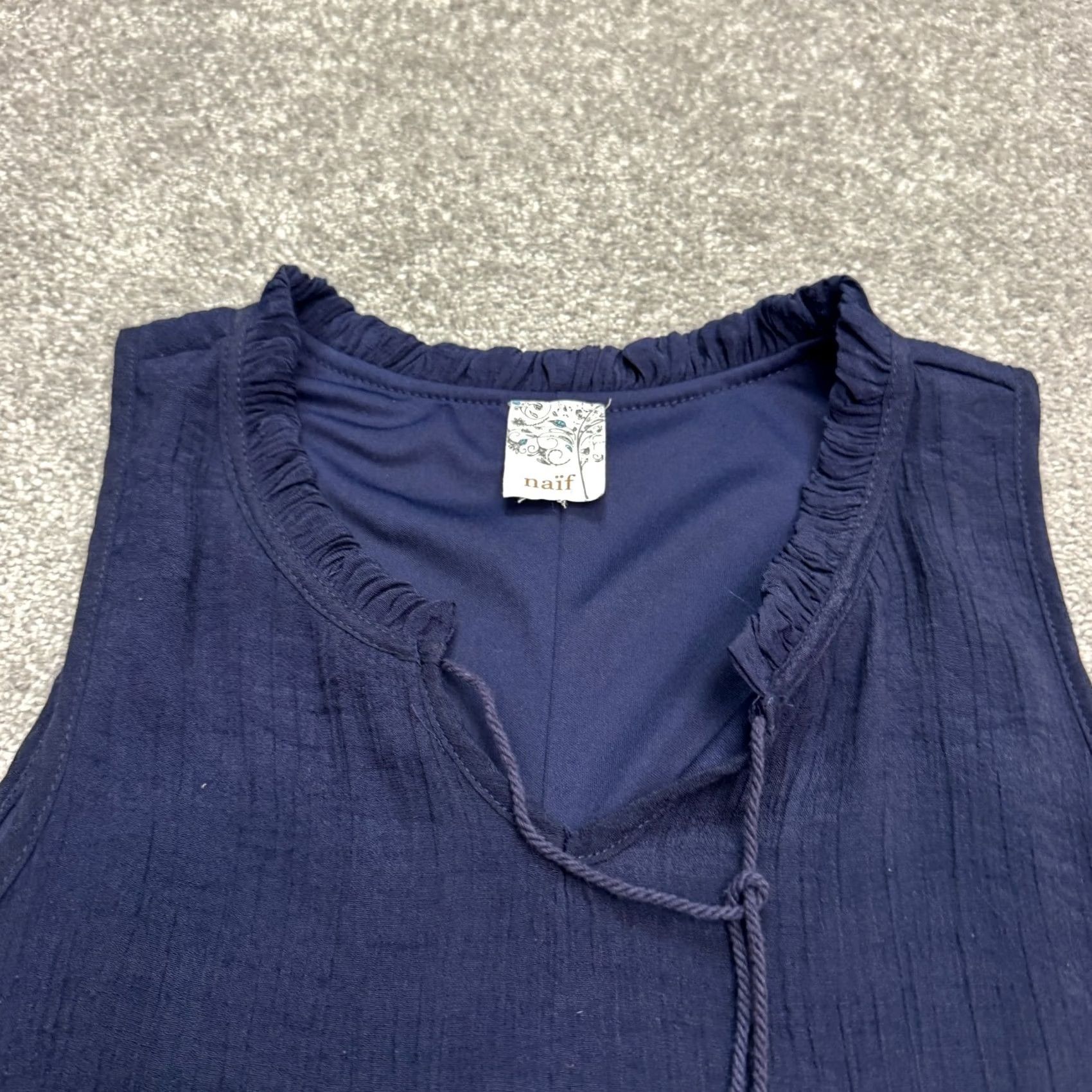 Vintage Naif Tiered Tasseled Midi Shift Dress Womens Medium Navy Blue Sleeveless Boho Size M / US 6-8 / IT 42-44 - 3 Thumbnail