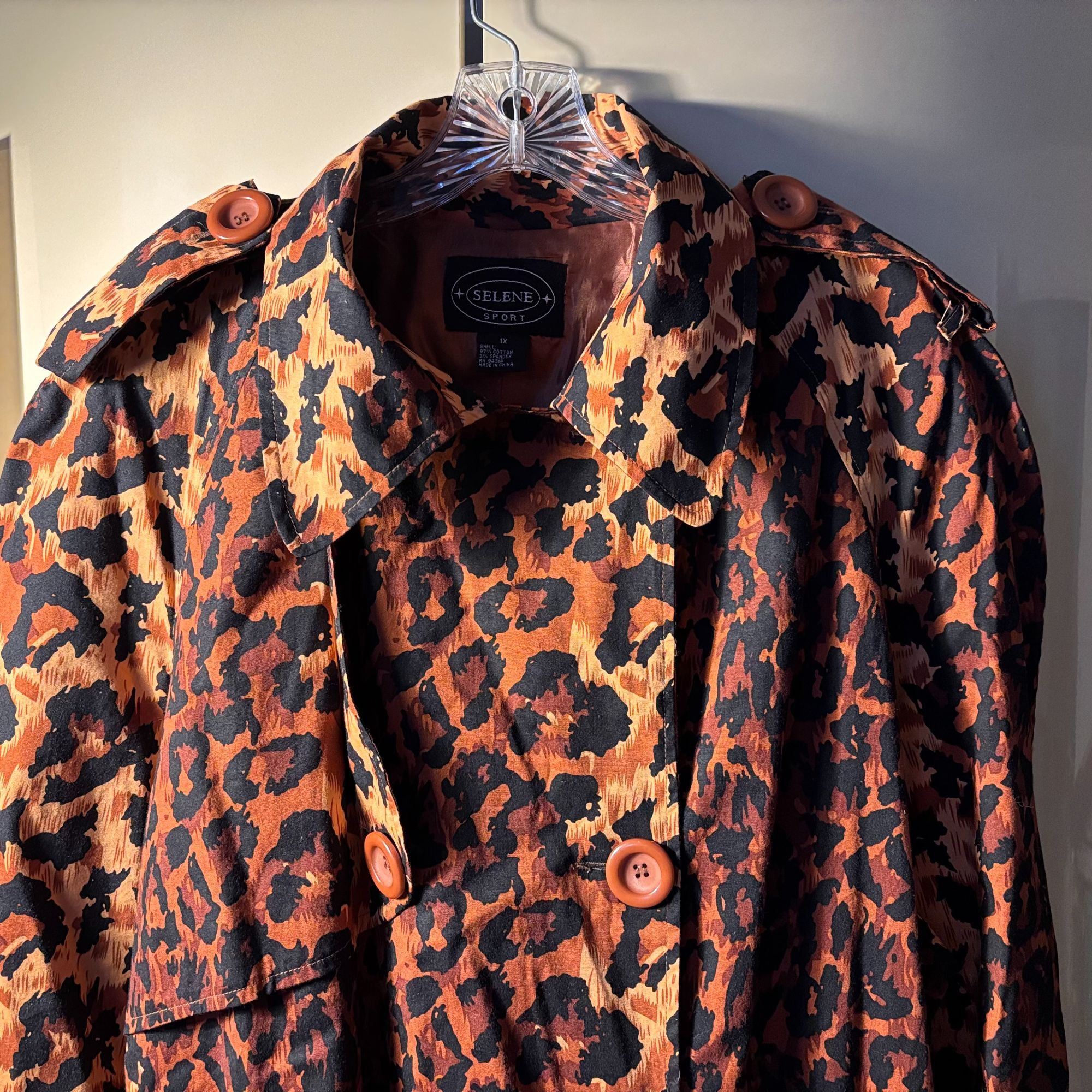 Selene Sport Sz 1X Leopard Print Trench Coat Light - Main Image