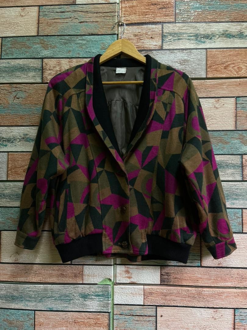 Japanese Brand Vintage Abstract Avant-Garde Geometric Wool Blouson Size M / US 6-8 / IT 42-44 - 1 Thumbnail