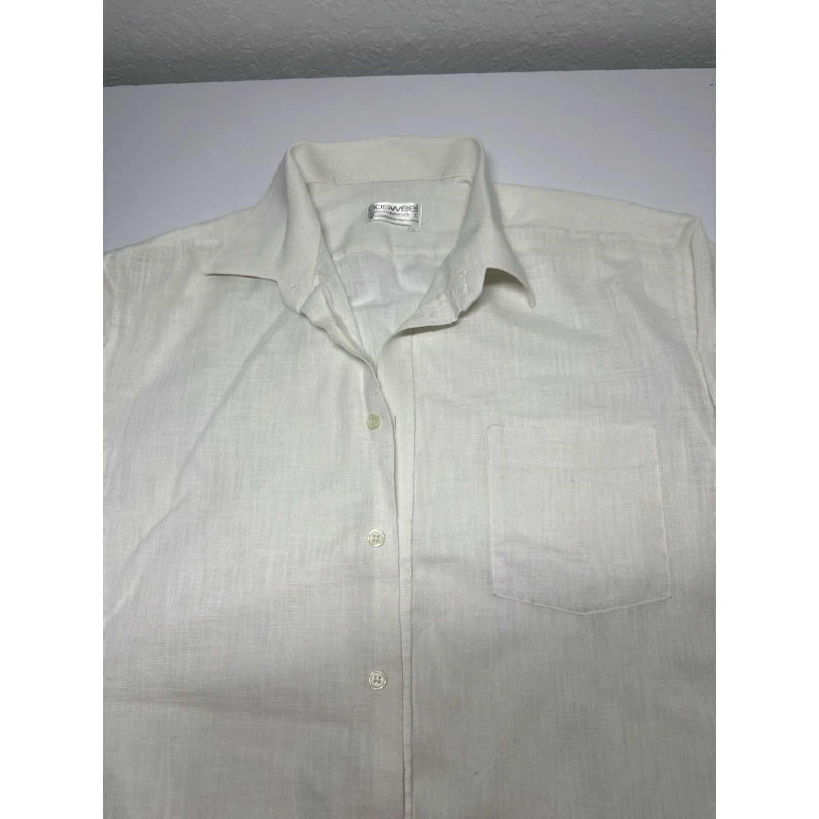 Vintage Bosweel Men Button-Down Shirt L White Linen Like Shirt Size US L / EU 52-54 / 3 - 2 Thumbnail