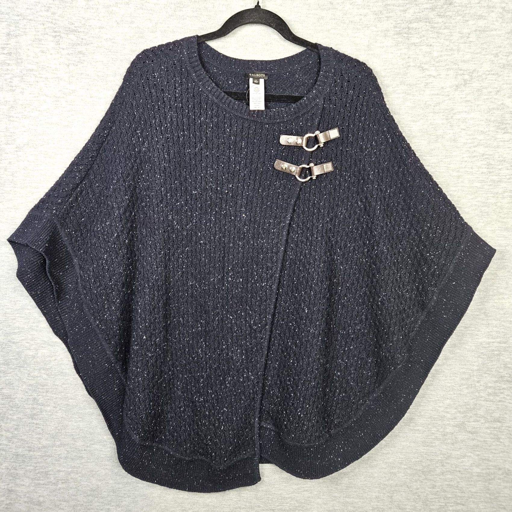 Talbots TALBOTS Women’s Navy Blue Poncho/Cape Sweater S Cape Women S Navy Blue Knit Cotton Nylon Solid Modern Casual 90s? No Vintage Size S / US 4 / IT 40 - 2 Thumbnail