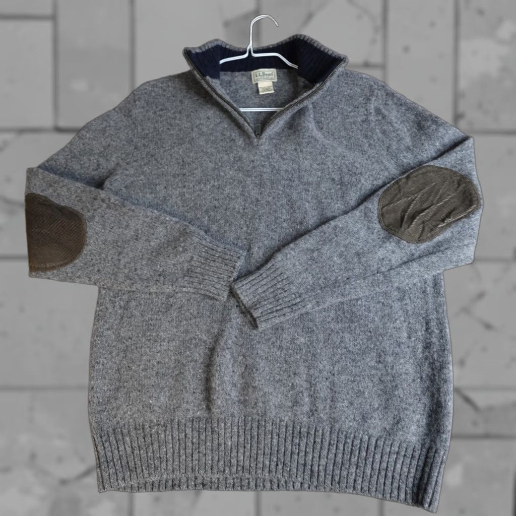 Vintage LL Bean Sweater Medium Gray Shetland Wool Ragg Elbow Patches 1/4 Zip Size US M / EU 48-50 / 2 - 1 Thumbnail