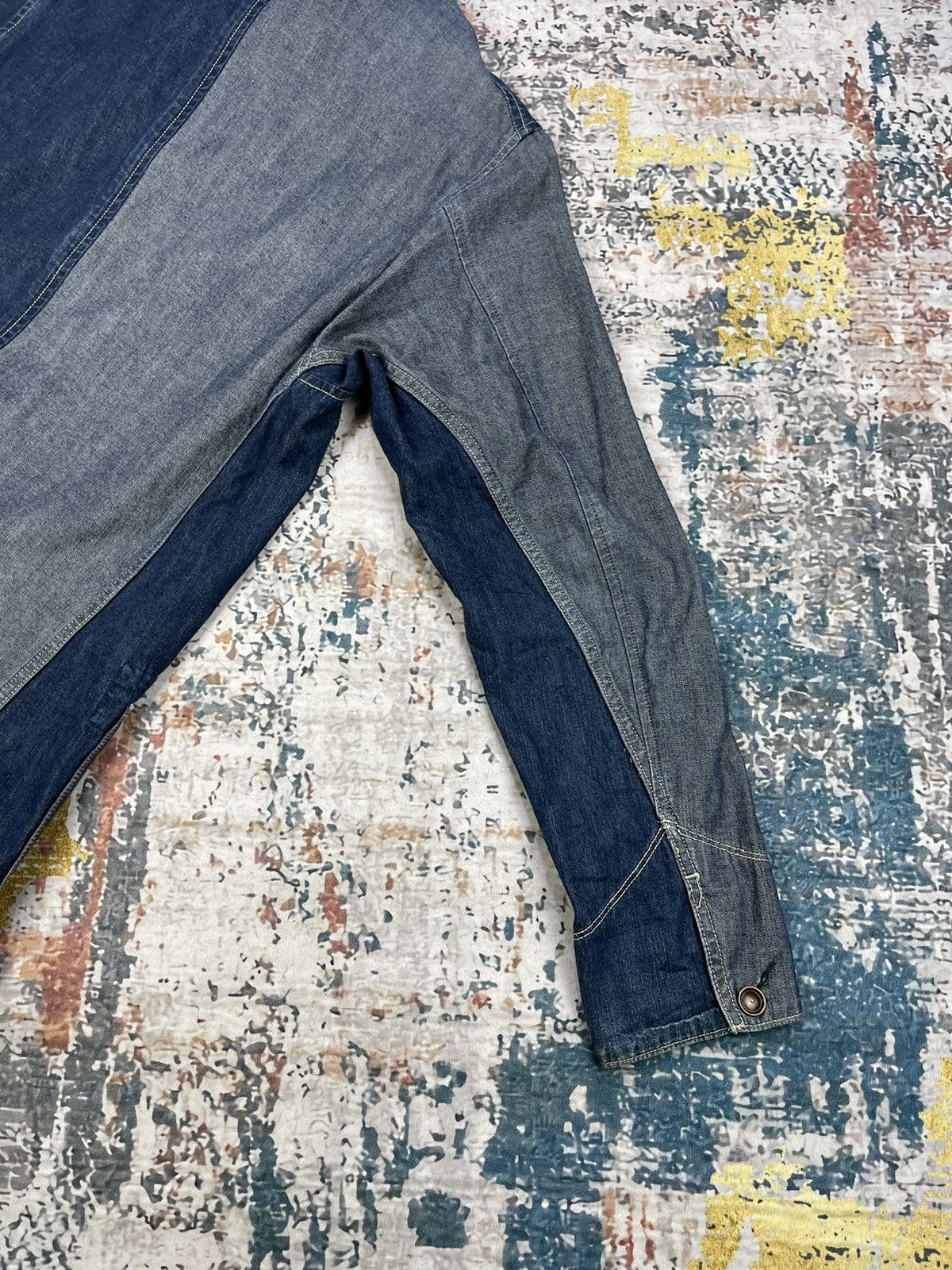 Japanese Brand Patchwork By Pocket Four Denim 2 Tone Osechi Coat Size US M / EU 48-50 / 2 - 8 Thumbnail