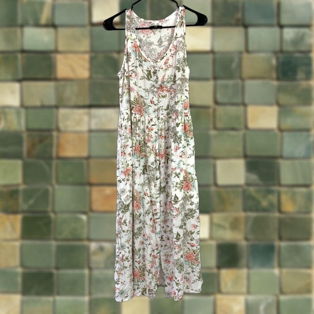 Frye Frye Sleeveless White Flowy Floral Western Boho Summer Dress Shirt Dress Small STAINS Size S / US 4 / IT 40 - 1 Thumbnail