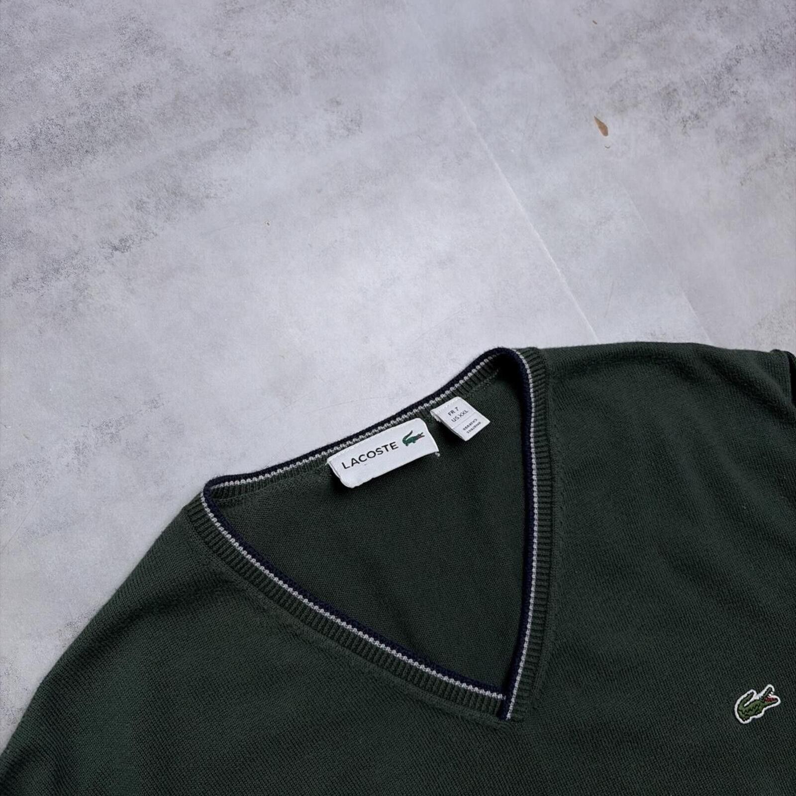 Lacoste Y2K Forest Green Lacoste Knit V-Neck Sweater Size US XXL / EU 58 / 5 - 5 Thumbnail