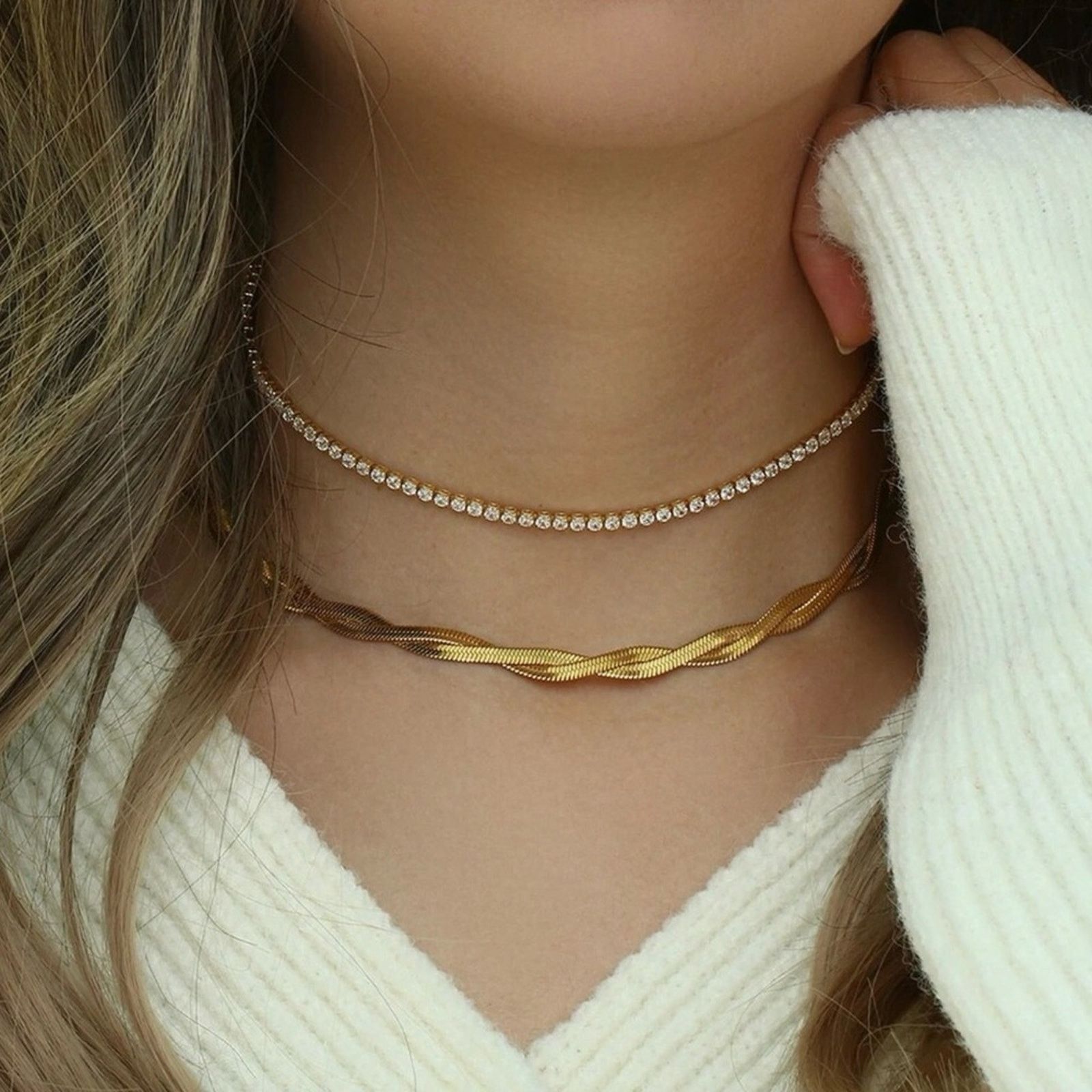 Other NEW 14K DIAMOND CHOKER TENNIS CHAIN NECKLACE 13.5” Size ONE SIZE - 2 Thumbnail
