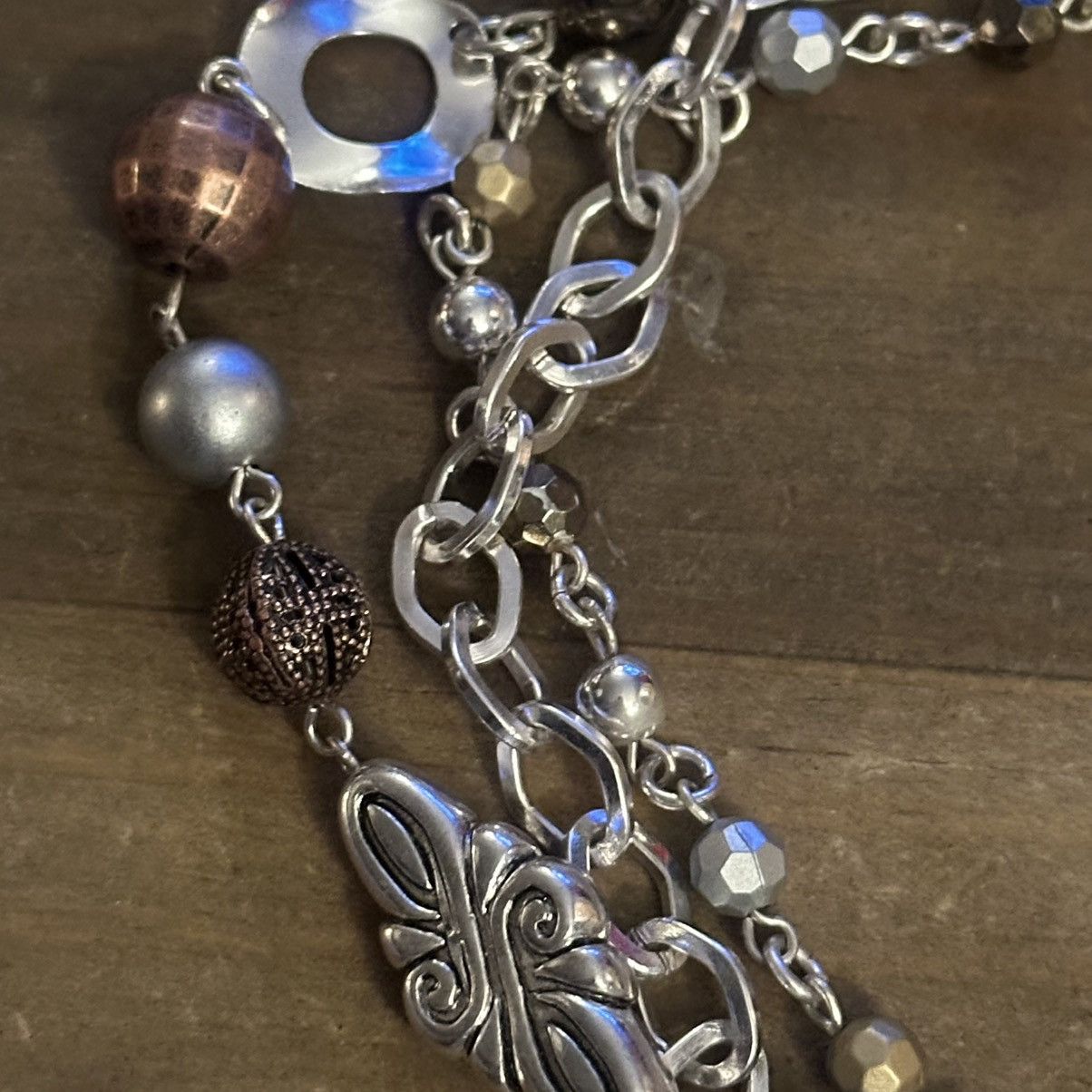 Other Silver tone multi chain stationed bead necklace & earrings Size ONE SIZE - 5 Thumbnail